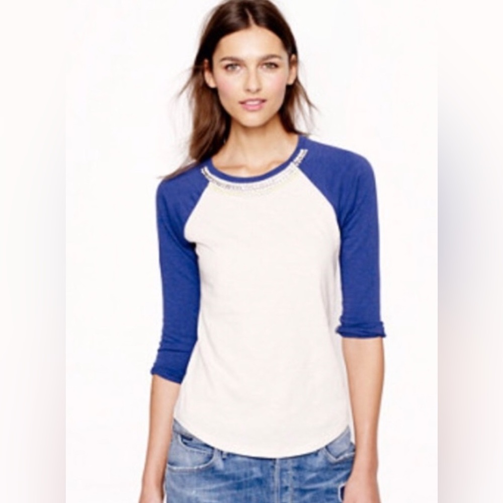 J. Crew Baseball Tee Jeweled Collar